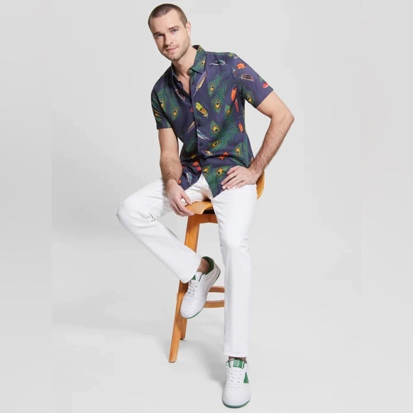 New GUESS SS ECO RAYON FEATHR SHIRT SZ M - Picture 5 of 9